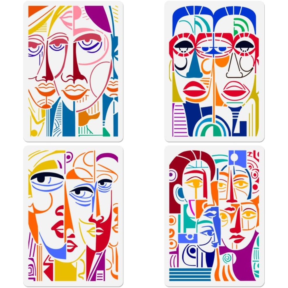 4Pcs Modern Abstract Faces Ste - Photography Geometry ulasan dan harga