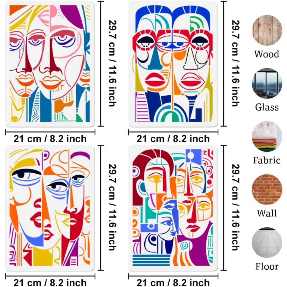 4Pcs Modern Abstract Faces Ste - Photography Geometry ulasan dan harga