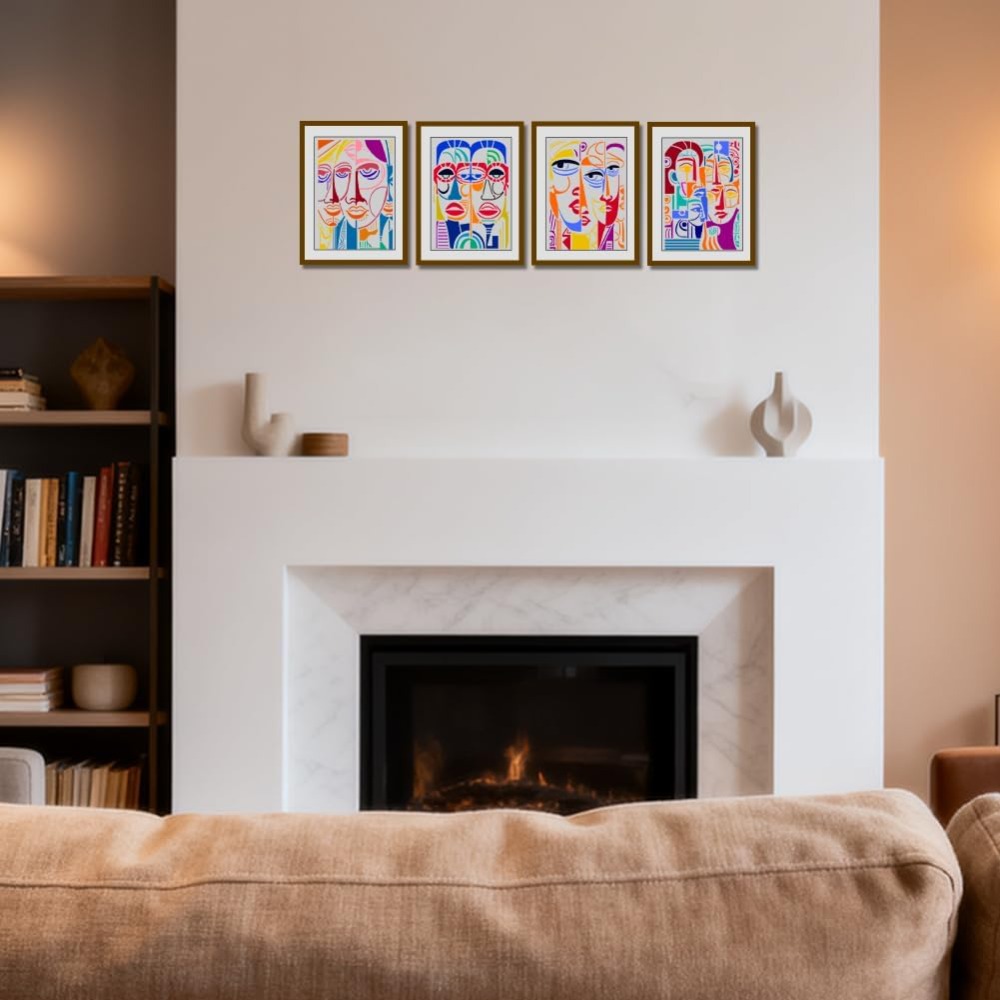 4Pcs Modern Abstract Faces Ste - Photography Geometry ulasan dan harga